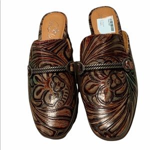 Patricia Nash Tilly Floral Leather Mules Sz 6.5